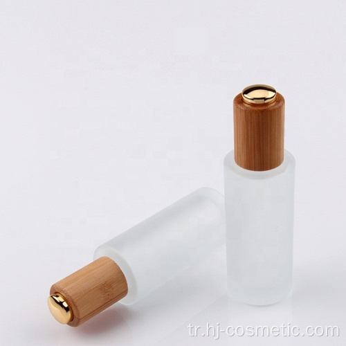 30g damlalık şişe toptan kozmetik kapları yüz kremi buzlu şeffaf cam Kavanoz bambu kapaklı